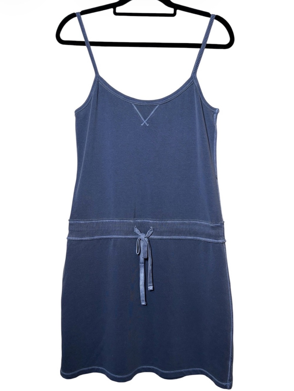 GAP 2007 Slate Blue French Terry Cami Mini Dress Drawstring Waist Y2K Medium - Picture 3 of 10